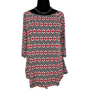 NEW Goldspark Geometric Scoop Tunic Red Blouse Small